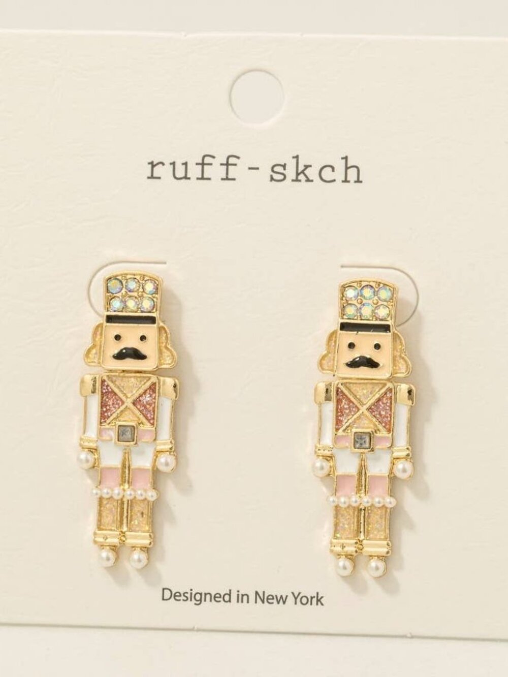 Christmas Glitter Enamel Nutcracker Drop Earrings